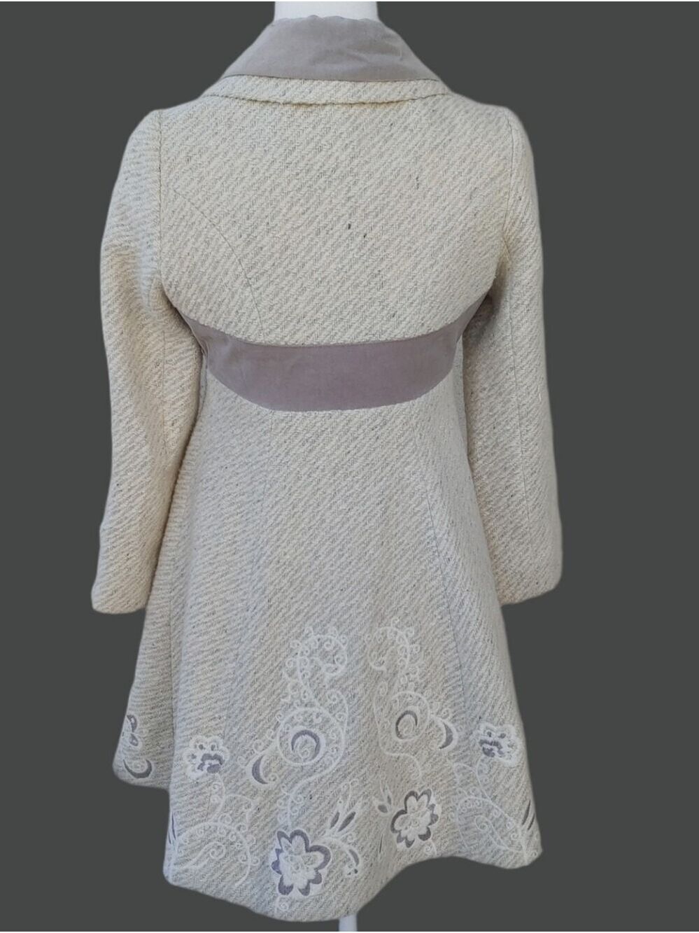 Anthropologie Elevenses Rockwell Wool Blend Retro Look Pea Coat Size 0 Cream - Picture 14 of 16